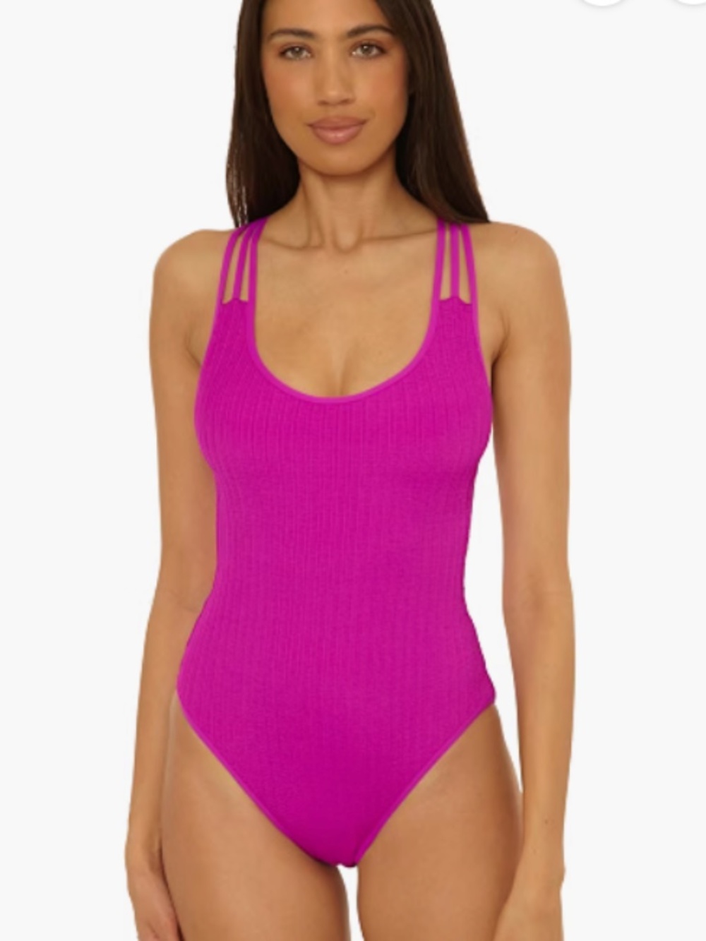 BECCA Women's Crinkle Crush One Piece Swimsuit, Scoop Neck Purple Size L 11807